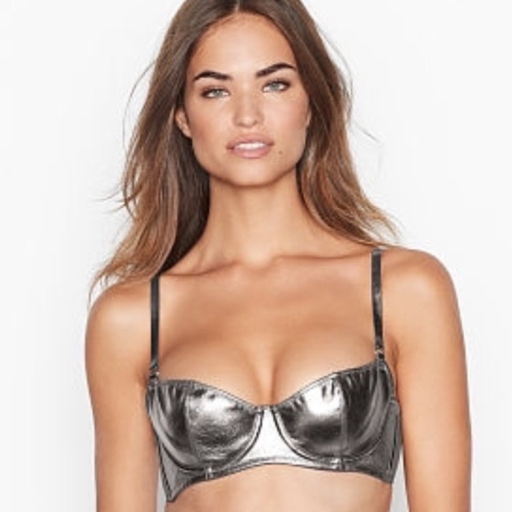 victoria secret silver metallic leather bra